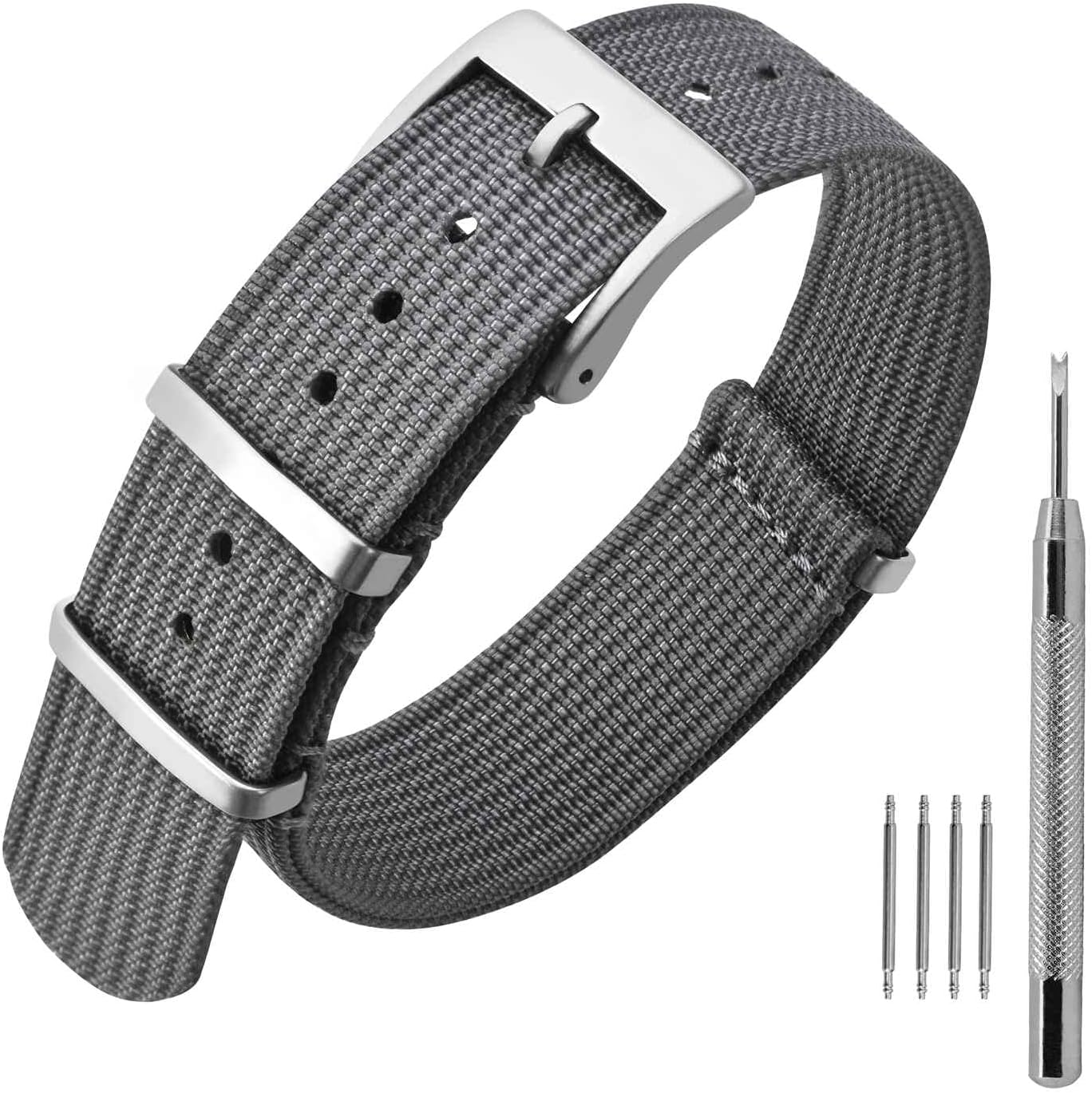 ANNEFIT Nylon Watch Band 16mm 18mm 20mm 22mm, One-Piece Waterproof Military Watch Straps with Heavy Buckle