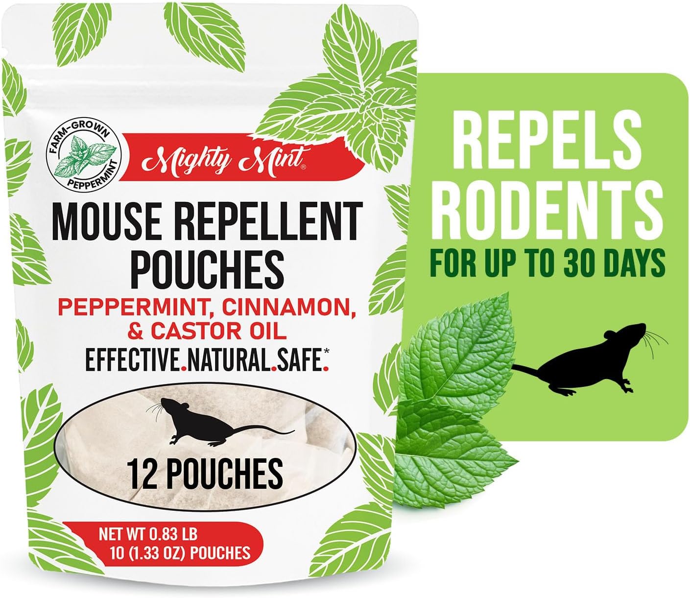 Mighty Mint Mouse Repellent Pouches – Peppermint, Castor Oil & Cinnamon Formula – Natural Indoor Deterrent for Mice and Rodents – Plant-Based, Long-Lasting Protection – 12 Count - Image 2