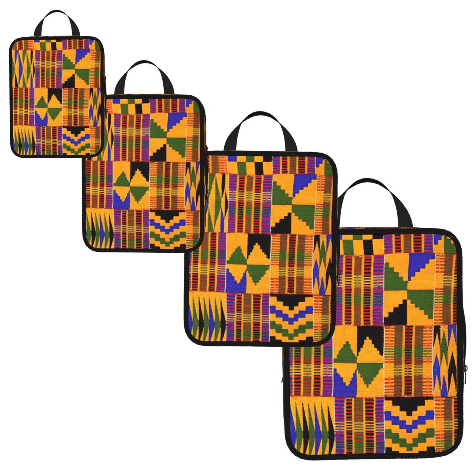African Ethnic Pattern Print 4 Set Compression Packing Cubes for Suitcases,Expandable Storage Bag Organizers