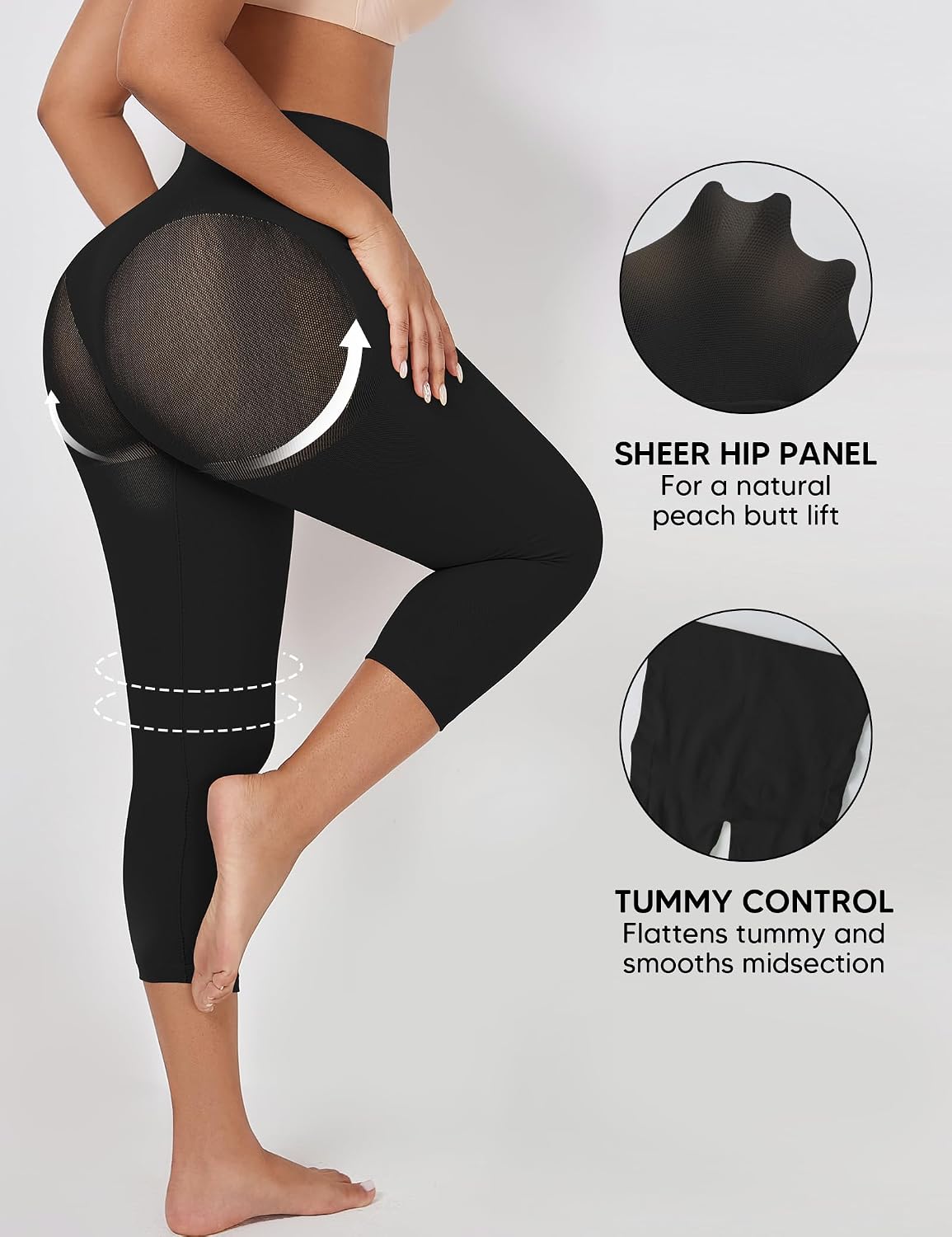 Shapewear Leggings for Women Tummy Control Mid-Waisted Capri Body Shaper Tights Butt Lifting Thigh Slimmer