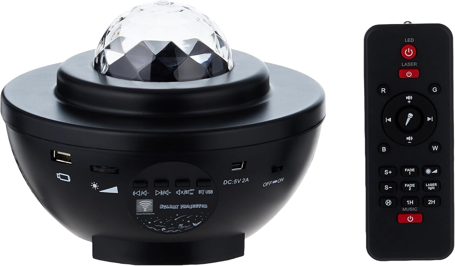 Buqiuy Star Light Projector Led Night Light, 2 In 1 Starry & Ocean Wave With Remote Control 10 Colors Changing Music Player Bluetooth Dimmable, Best Gift For Kids Adults Black, DB-316