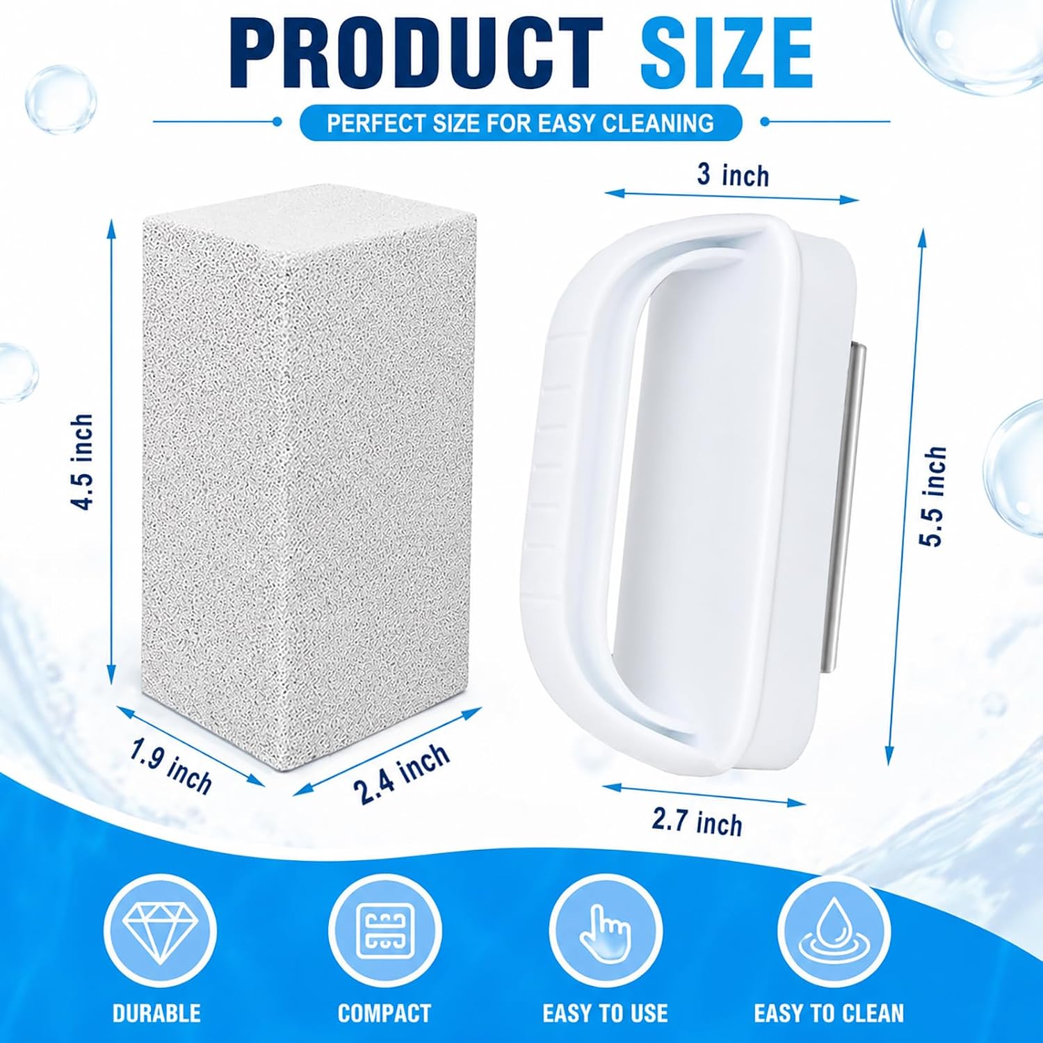 Pool Cleaning Pumice Stone with Handle, Heavy Duty Cleaning Pumice Brick, Hand-Held Pool Cleaning Block, Pools Tile Cleaner Stone for Swimming Pool, Spa, Grout and Concrete Removing Stains (5)