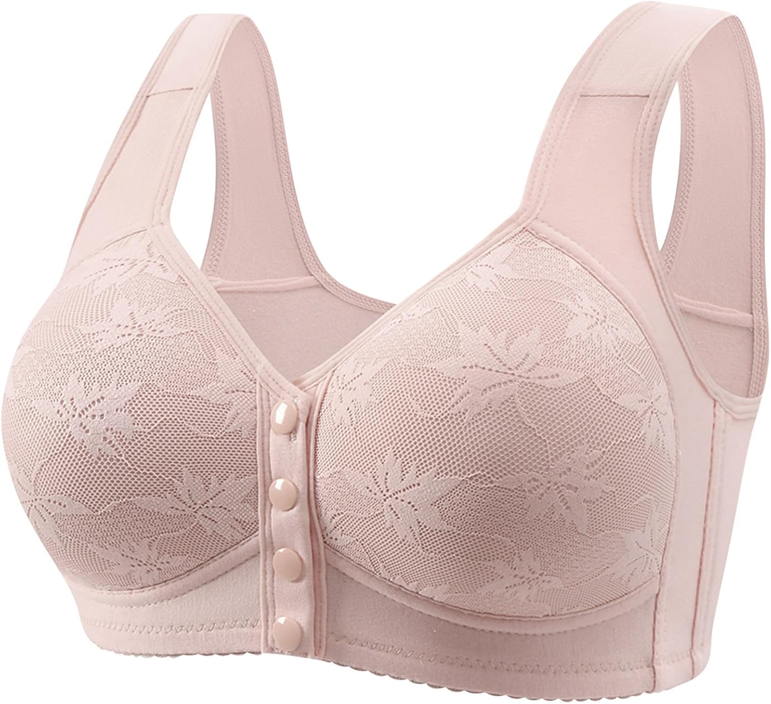 4 Pack Daisy Bras for Older Womens Push Up No Underwire Full Coverage Lace Bra Convenient Front Closure Everyday Bras