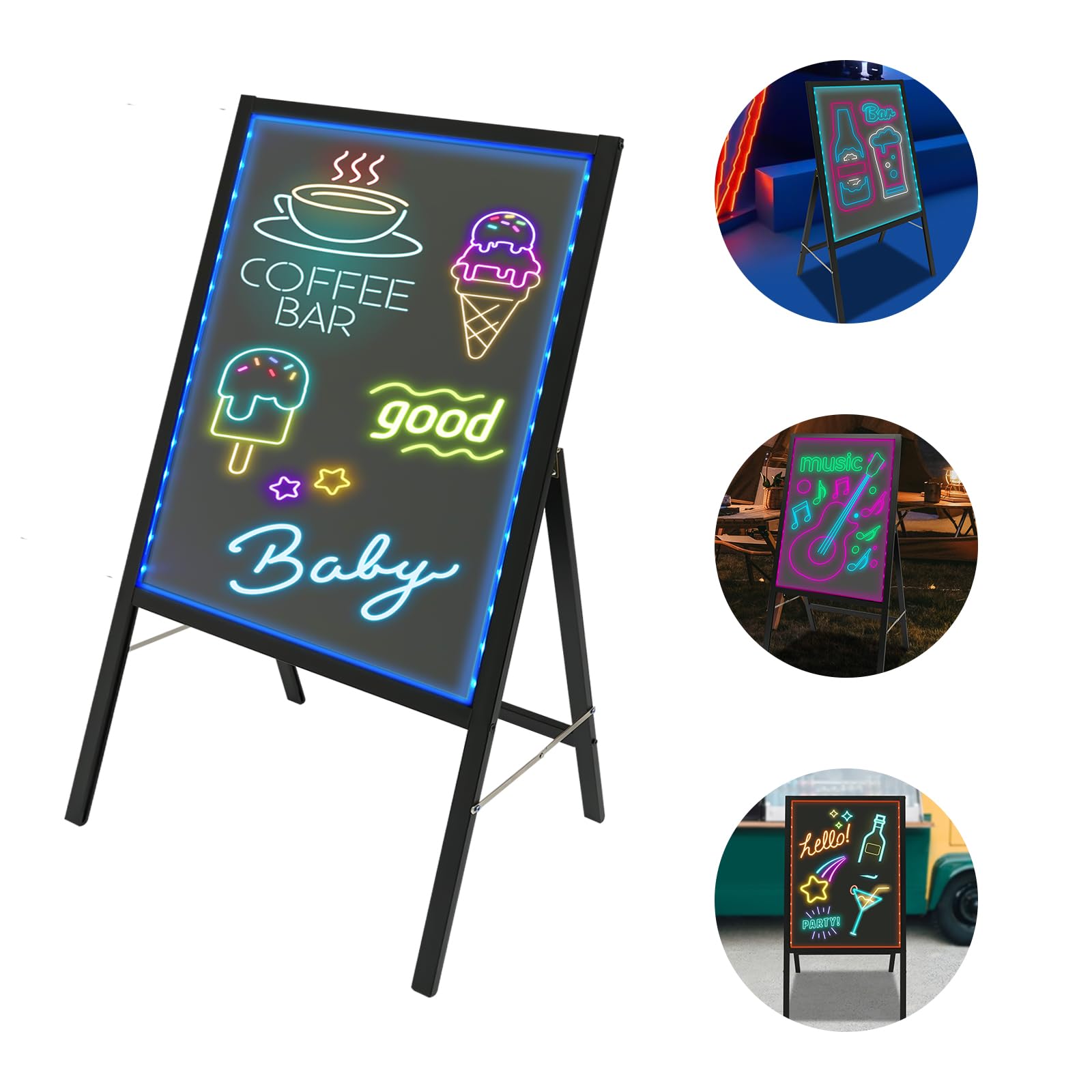 Panel de visualización LED, pantalla de menú vertical, 8 marcadores fluorescentes 11 modos de parpadeo adecuado para hogares, bodas, restaurantes, hoteles de 50 x 70 cm