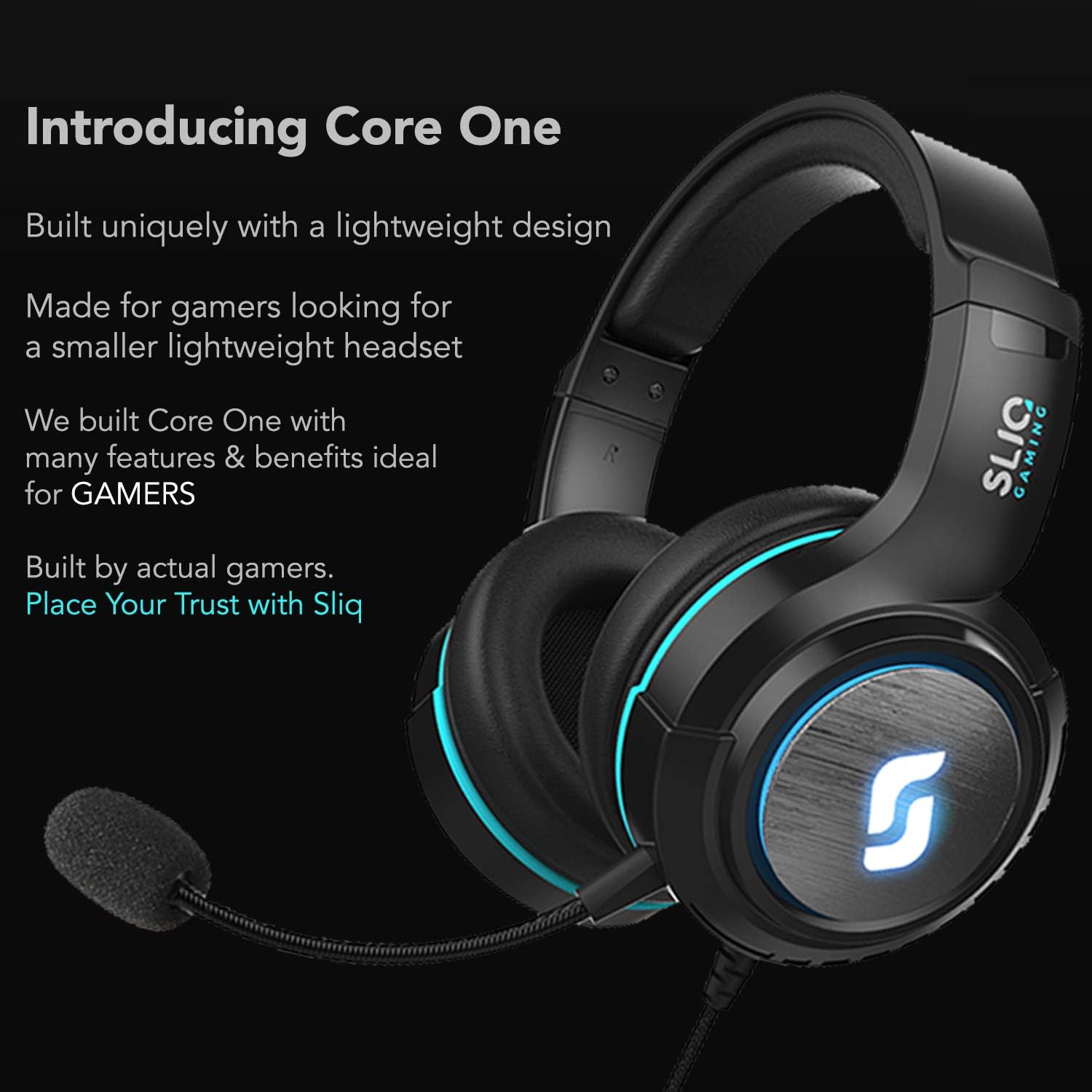 Sliq Gaming Core One Stereo Sound 40mm PC Gaming Headset/Headphone for PC - Detachable Microphone/Mic – in-line Audio Controls – LED – 3.5mm Jack - for PC, Xbox One, PS4