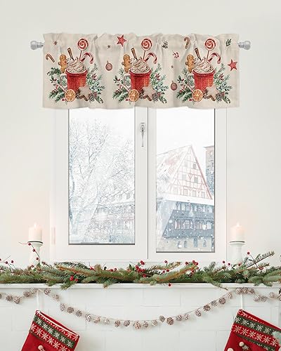 Miniatura 6 de Cortina de cenefa para ventanas de cocina, sala de estar, dormitorio, cafetería, Navidad, hombre de jengibre, retro, café, capuchino, cortina de