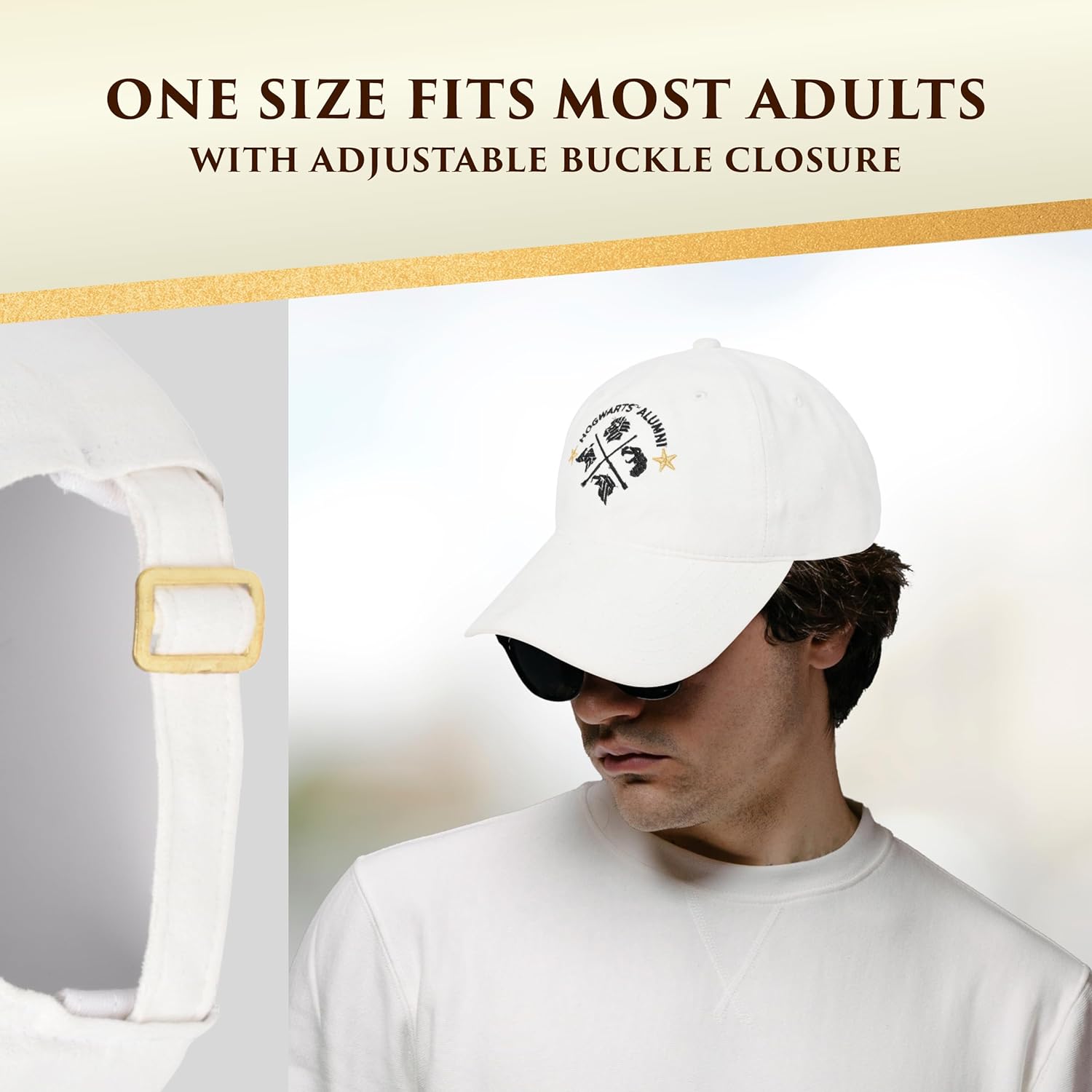 Harry Potter Baseball Cap, Cotton Adjustable Hogwarts Alumni Dad Hat for Men and Women, Curved Brim, Black/White, One Size