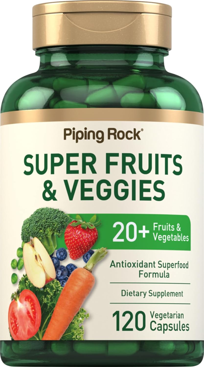 Piping Rock Fruits and Veggies Supplement | 120 Capsules | Plus 20 Fruit and Vegetables | Antioxidant Superfood Formula | Daily Multivitamin | Vegetarian, Non-GMO, Gluten Free Piping Rock Fruits and Veggies Supplement | 120 Capsules | Plus 20 Fruit and Vegetables | Antioxidant Superfood Formula | Daily Multivitamin | Vegetarian, Non-GMO, Gluten Free