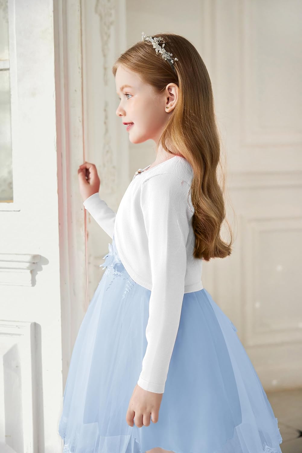 Arshiner Girls Open Front Shrug Cardigan Kids Children Knit Long Sleeve Bolero with Button Closure - Image 8