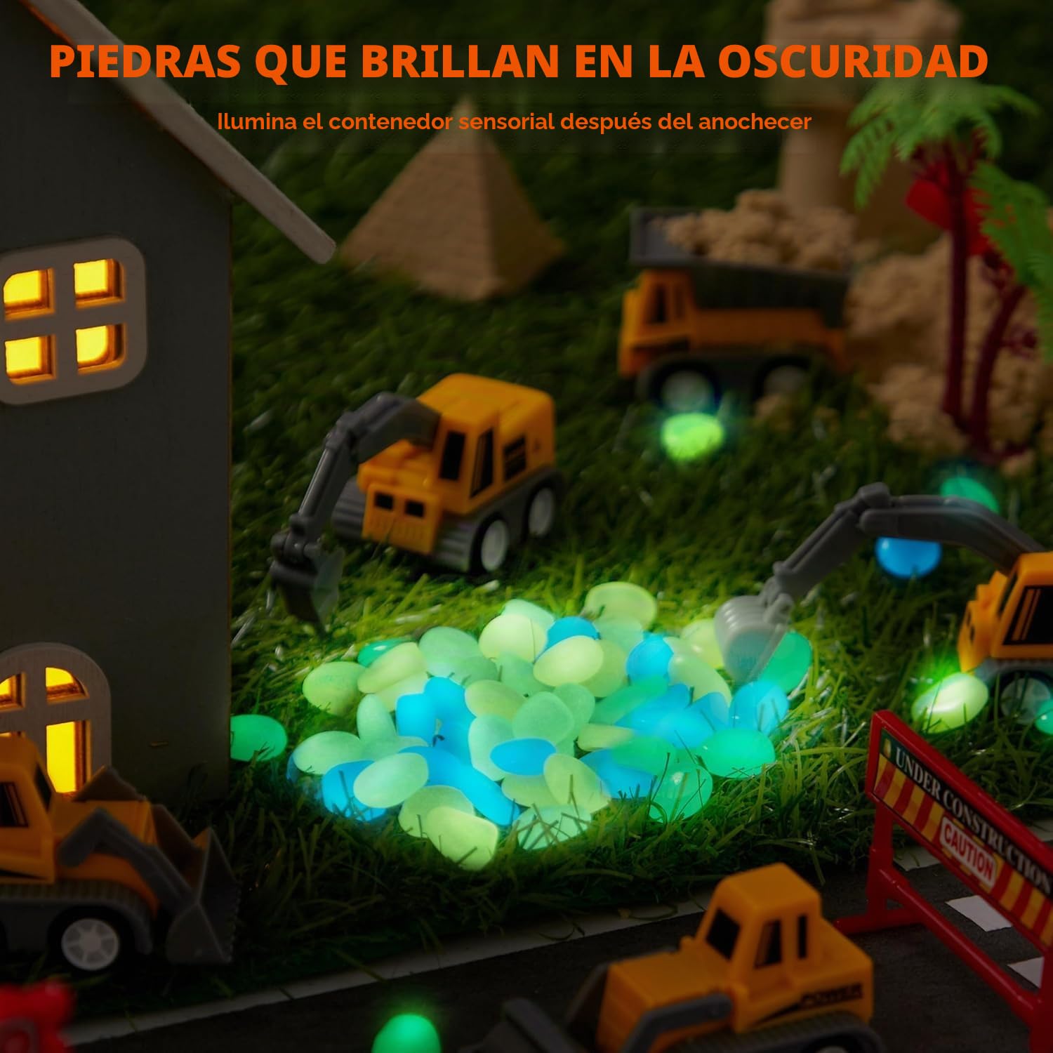 Klever Kits Caja sensorial de construcción para niños pequeños con Piedras Que Brillan en la Oscuridad, arenero con Tapa, Kit para Construir Castillos, Actividades de Aprendizaje Preescolar