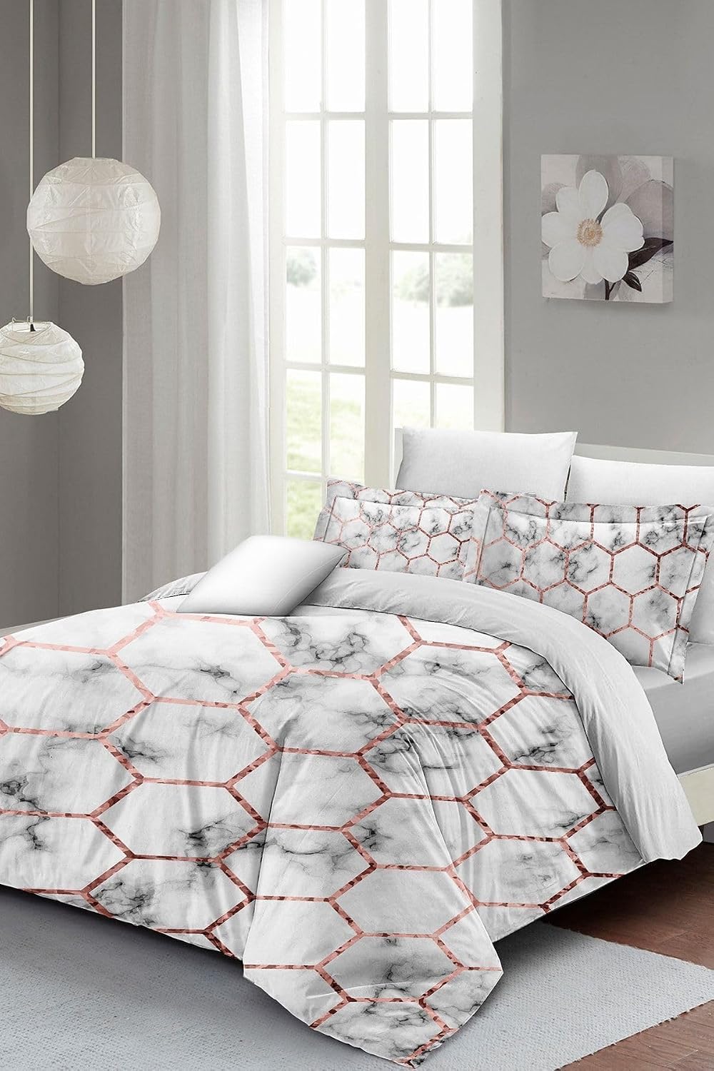 MONOHOME Çift Kişilik Nevresim Takımı Özel Dokuma Pamuk Saten 3D Digital Marble Geo, monohome2662HF