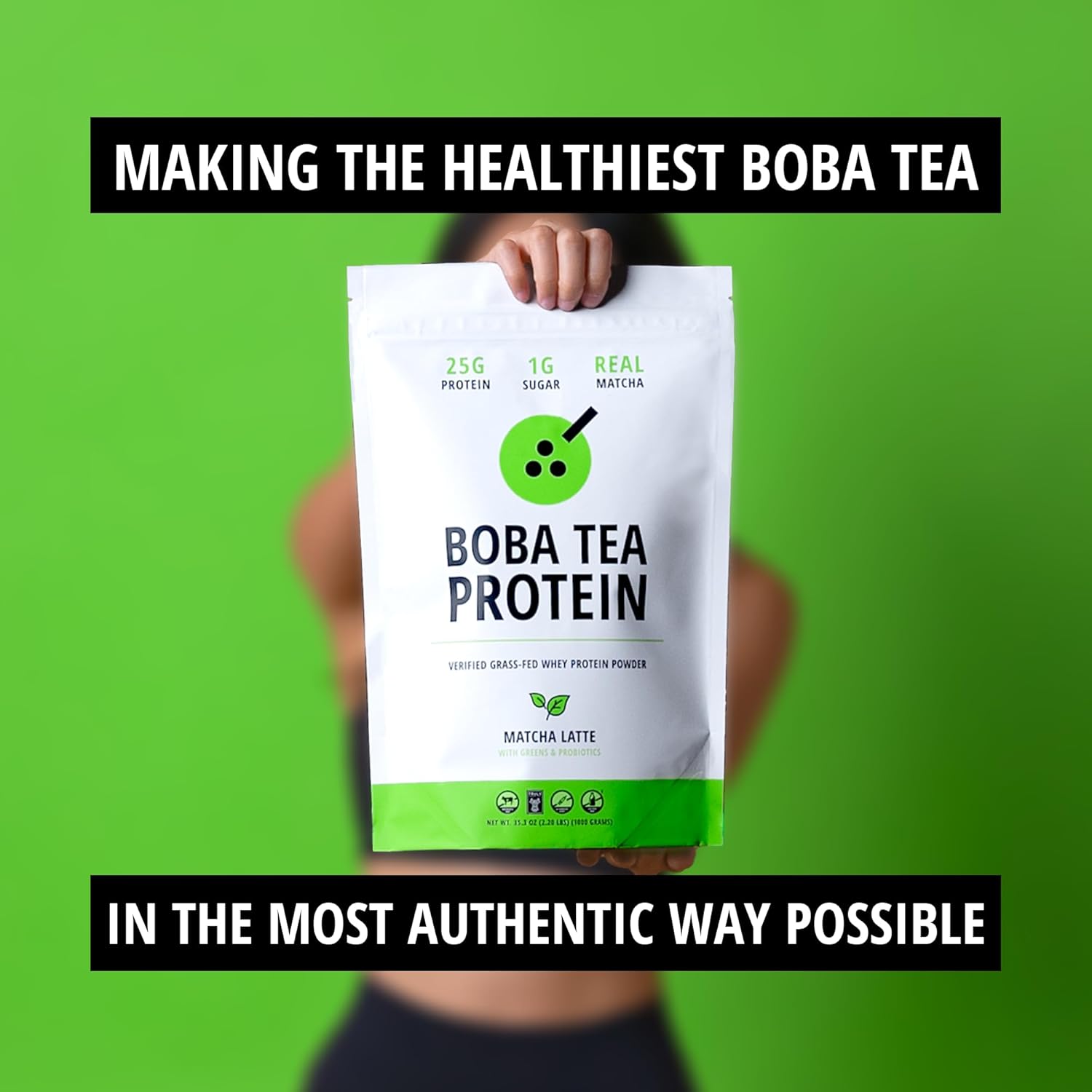 Boba Tea Protein Matcha Latte 25g GrassFed Whey Protein Isolate Powder