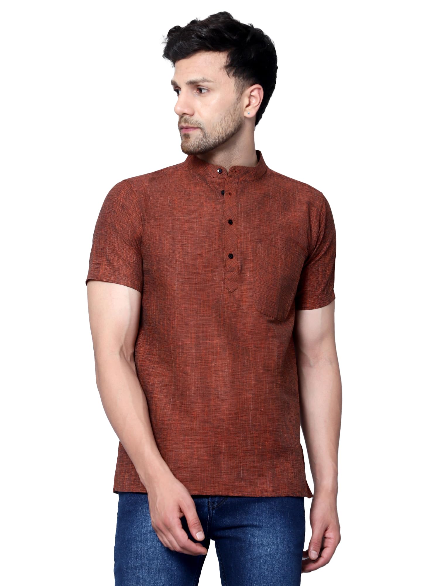 latest chikan Men's Cotton Regular Casual Strped Short Kurta Half Sleeves - (SK-LJ.DS.AS)-picture-17