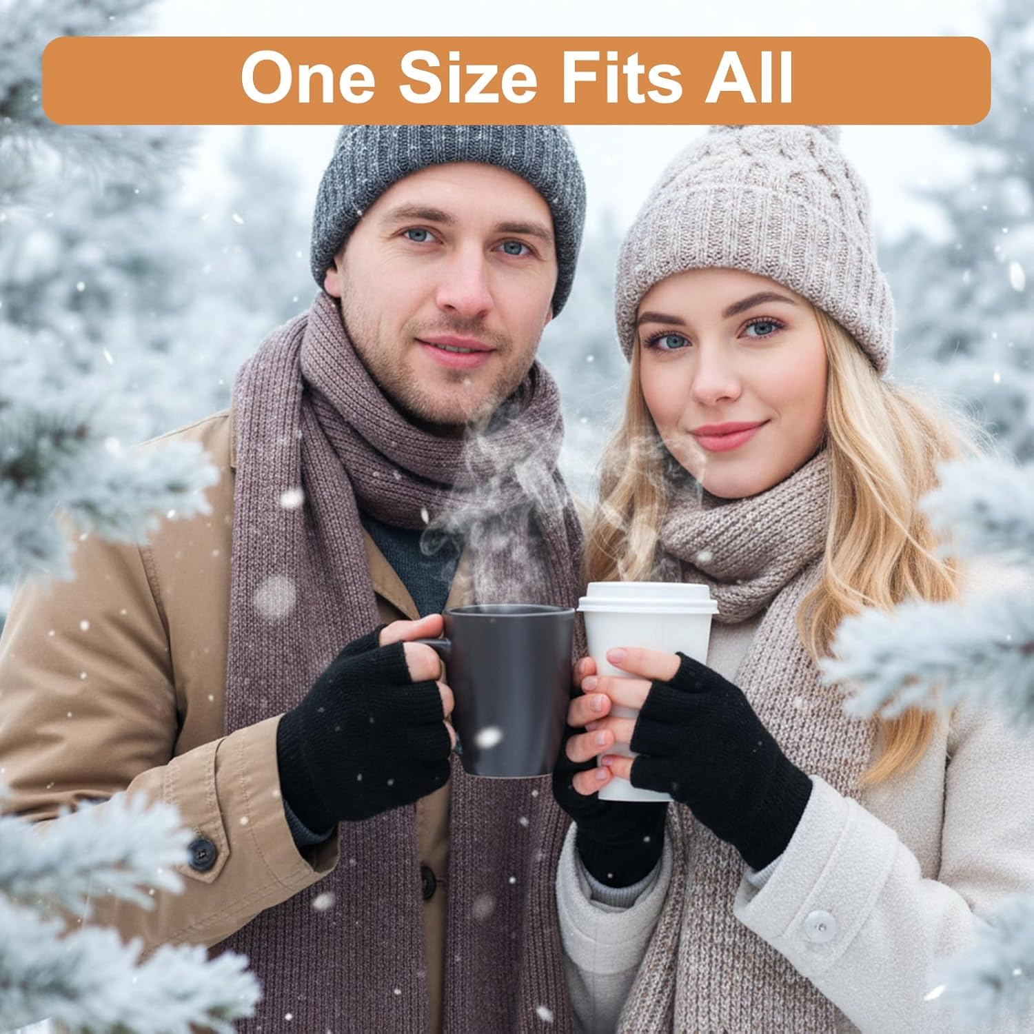 4 Pairs Fingerless Gloves, Winter Half Finger Gloves Warm Knitted Glove Black Stretchy Mittens Fingerless Glove for Men Women Working Gaming Driving Writing - Image 3