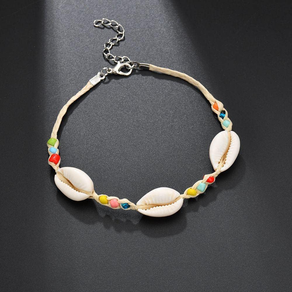 Bracciale con perline di colore misto stile nazionale boemo, cavigliera con conchiglia naturale, cavigliera da donna