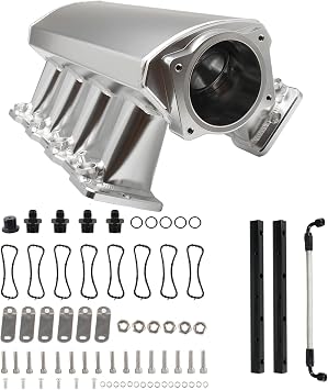 Intake Manifold for LS Cathedral Port Cylinder Heads Compatible with LS1 LS2 LS6 LSX HTRACING Silver