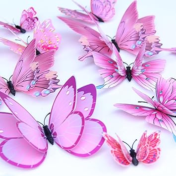 JAAMSO ROYALS Light Pink 3D Magnet Butterefly Self Adhesive Home Décor Wall Sticker (Set of 12) - image, photos