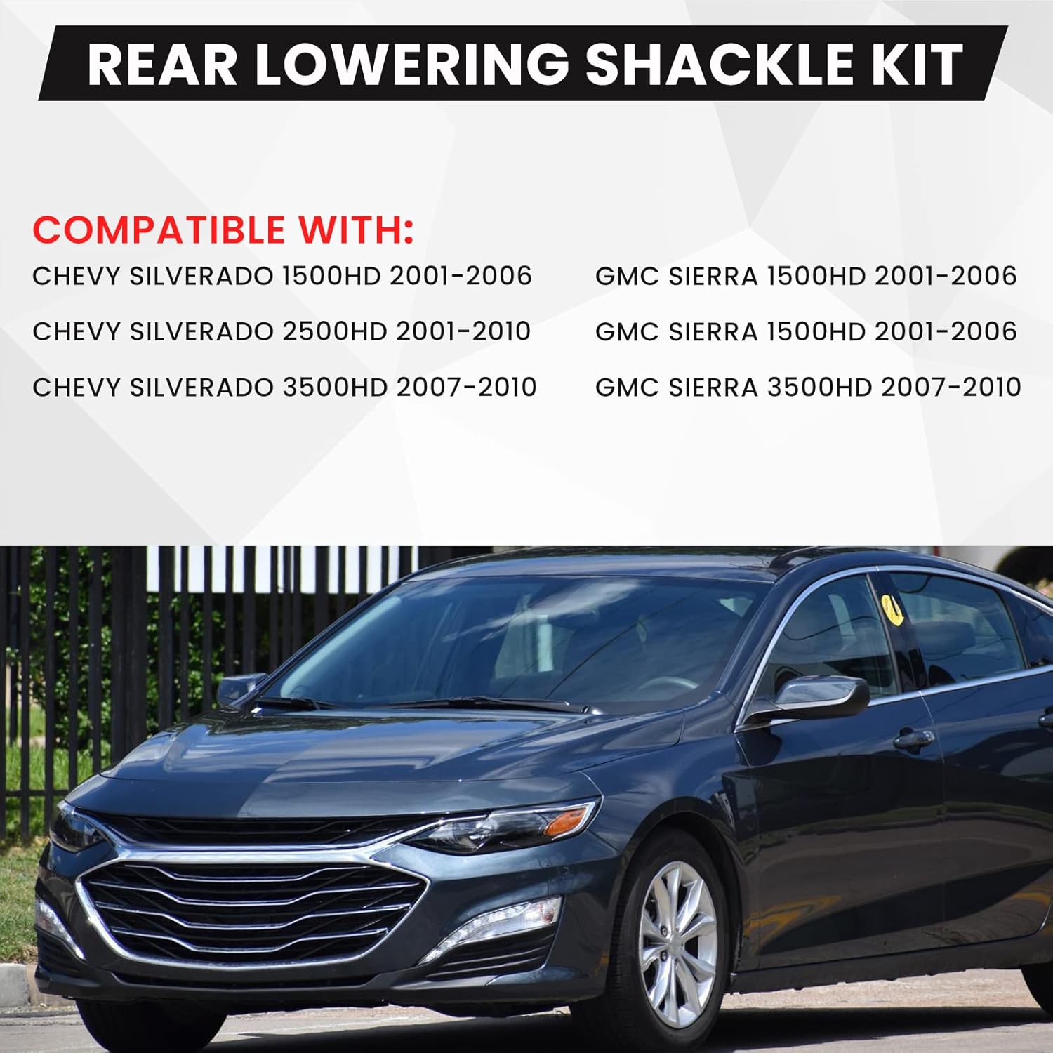 2-3 Inch Suspension Rear Drop Lowering Shackles Kit Compatible with 2001-2010 Chevy Silverado GMC Sierra 1500HD 2500HD 3500HD 2WD 4WD Replace 410730 (2PCS)