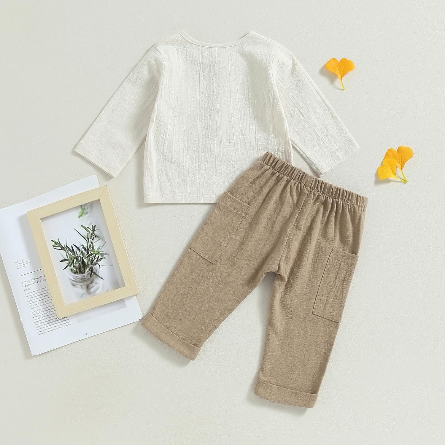 Thorn Tree Toddler Boys Girls Fall Outfits Long Sleeve Button Down Shirt Elastic Waist Pants 2Pcs Little Kids Clothes Set - Image 3