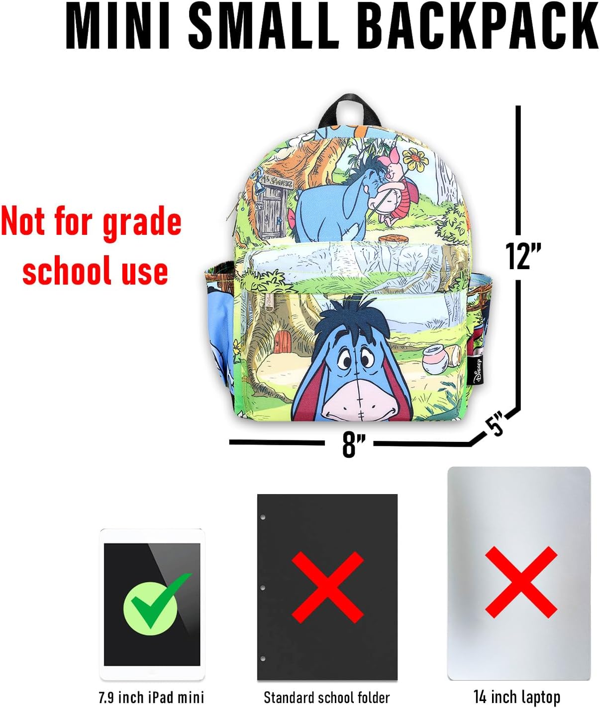 Eeyore Mini Backpack for Women Set - Bundle with 12" Winnie the Pooh Small Backpack Plus Button | Disney Eeyore Small Bag for Women, Teens, Girls