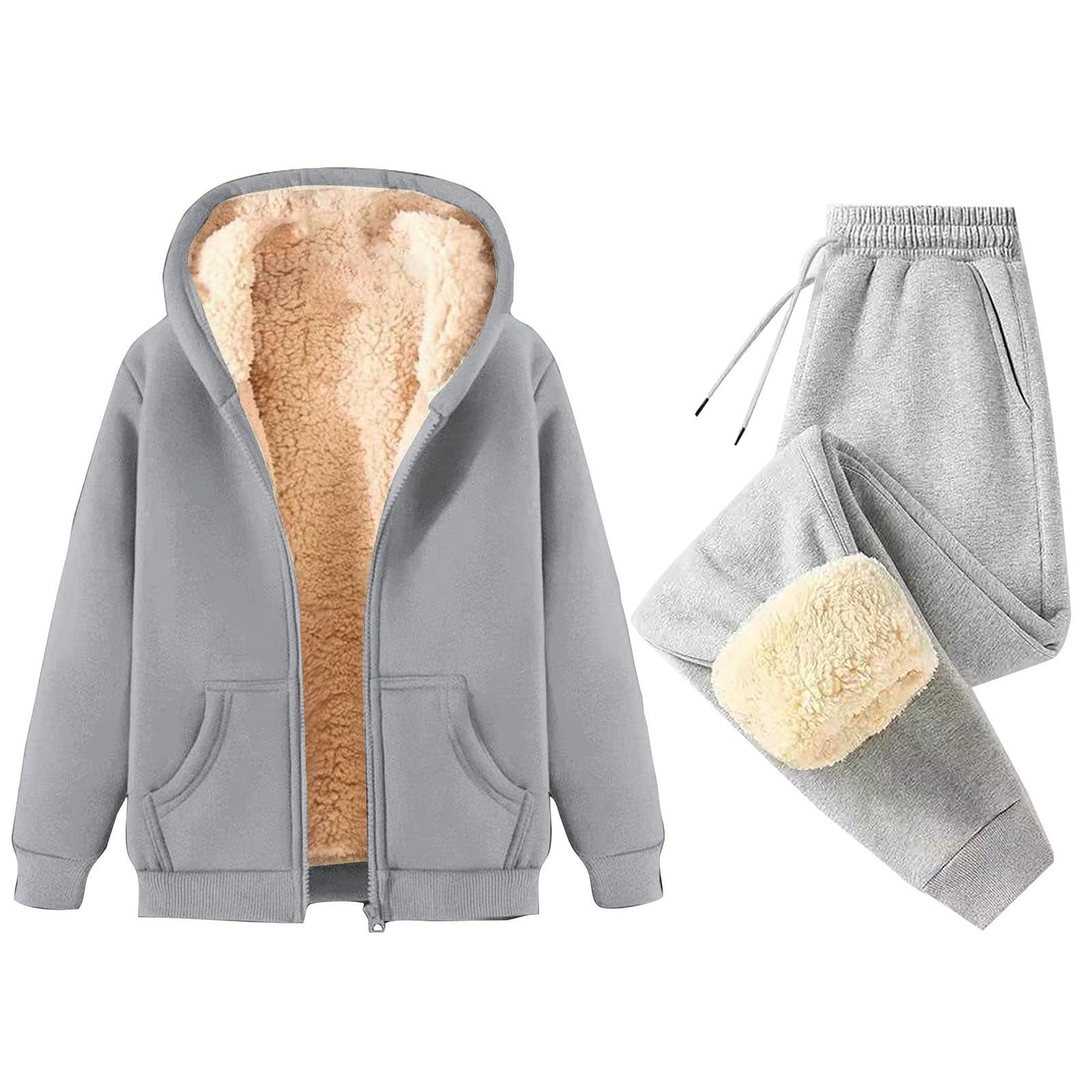 Sweat-Shirt épais en Velours pour Femme, Pantalon de survêtement, Sweat-Shirt à Capuche et Fermeture éclair, Hiver
