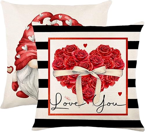 KEHKFSEF Fundas de almohada de San Valentín de 18 x 18 pulgadas, fundas de almohada grises a cuadros, fundas de almohada de corazón, fundas de