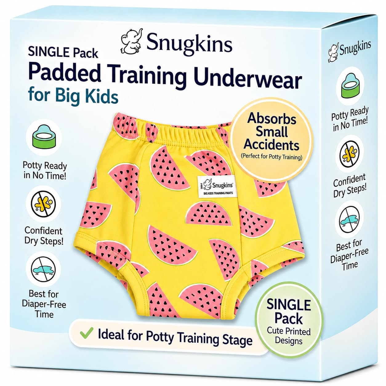 Snugkins Padded Underwear for Kids | 3 Layer Leak-Proof Cotton Potty Training Pants | Reusable, Washable & Absorbent Training Underwear | Ages 6-7 Years (Pack-1)-image-47