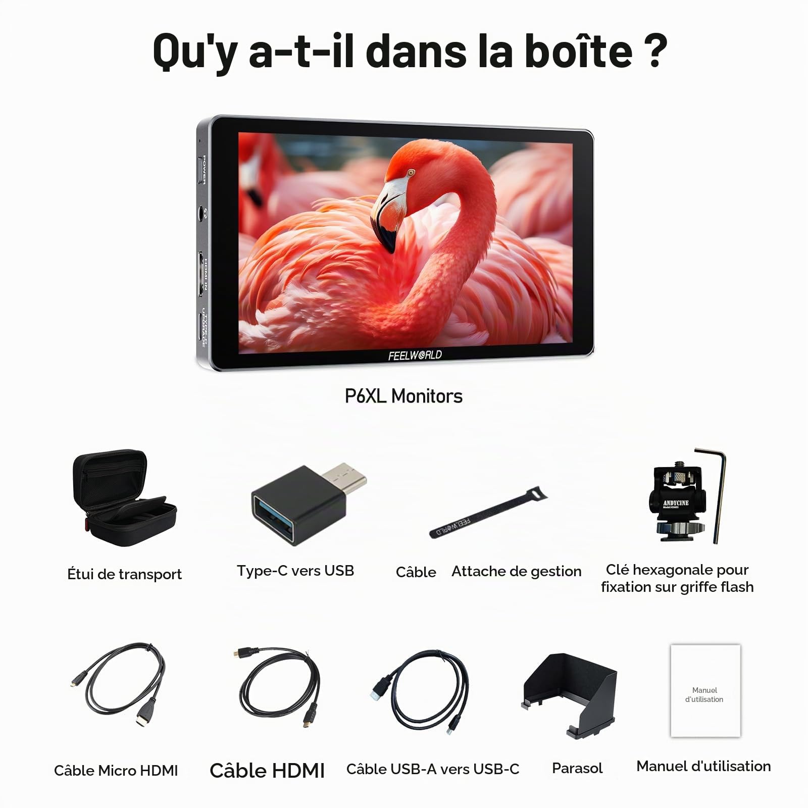 FEELWORLD P6XL 6 Pouces Moniteur de Terrain Tactile,1200 nits Batterie intégrée 3000 mAh Compatible CNC résolution 4K Full HD (1920 x 1080p), entrées/Sorties HDMI, LUT 3D