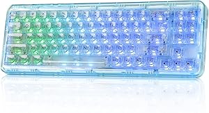 YUNZII X71 Clavier Gamer Mécanique avec Touches Transparentes, Bluetooth 5.0/2.4G/USB-C Clavier de Jeu Filaire 68% Layout, Gasket Mount Clavier sans Fil RGB pour Win/Mac (Crystal Ice Switch, Cyan)