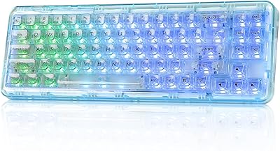 YUNZII X71 Clavier Gamer Mécanique avec Touches Transparentes, Bluetooth 5.0/2.4G/USB-C Clavier de Jeu Filaire 68% Layout, Gasket Mount Clavier sans Fil RGB pour Win/Mac (Crystal Ice Switch, Cyan)
