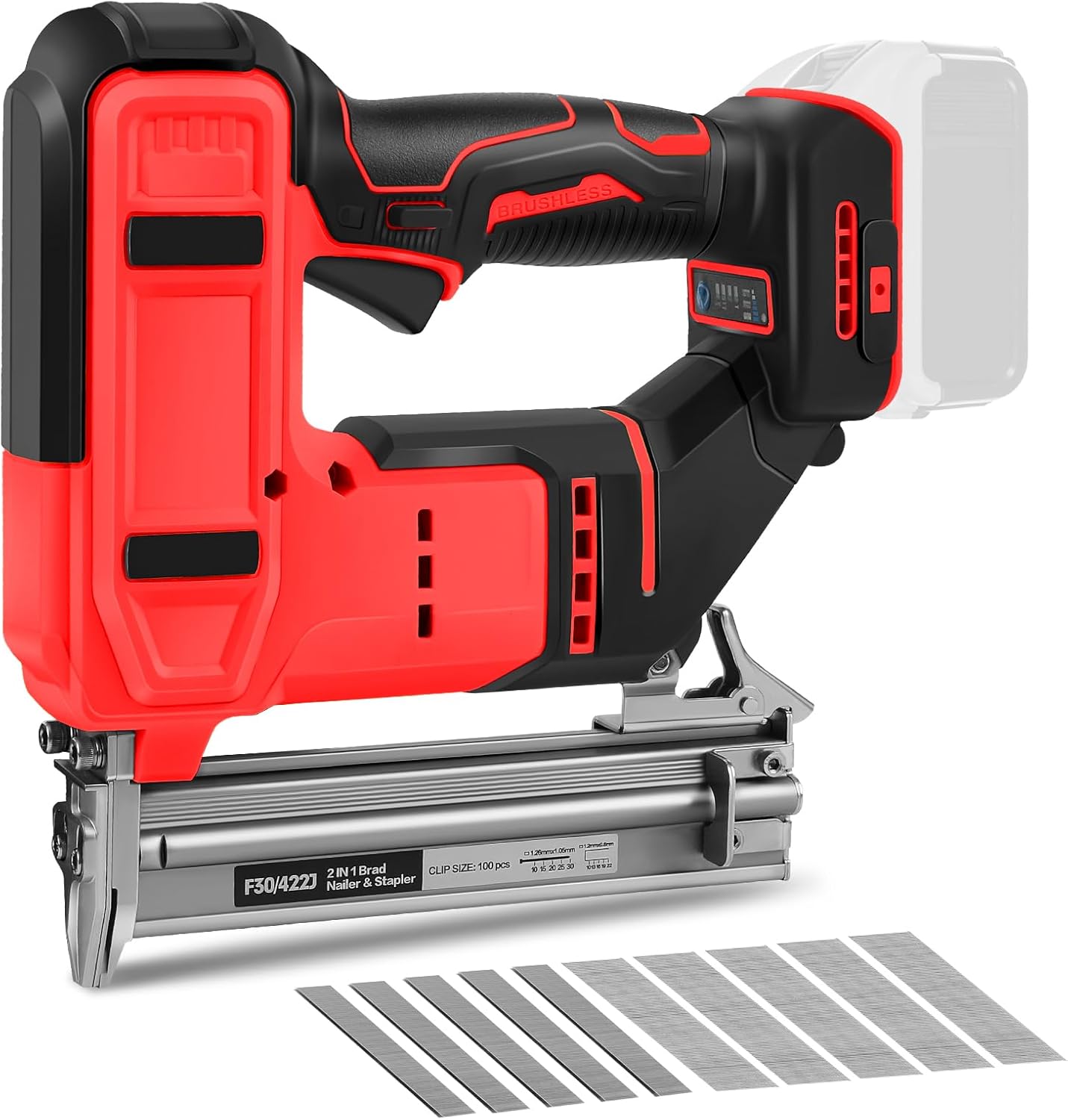 Cordless Brad Nailer Compatible with Milwaukee 18V Battery, 2 in 1 Electric Nail Gun Staple Gun with 1000 Nails/Staples, Battery Power Nail Gun for Trim Wood Crafting Home (NO Battery)