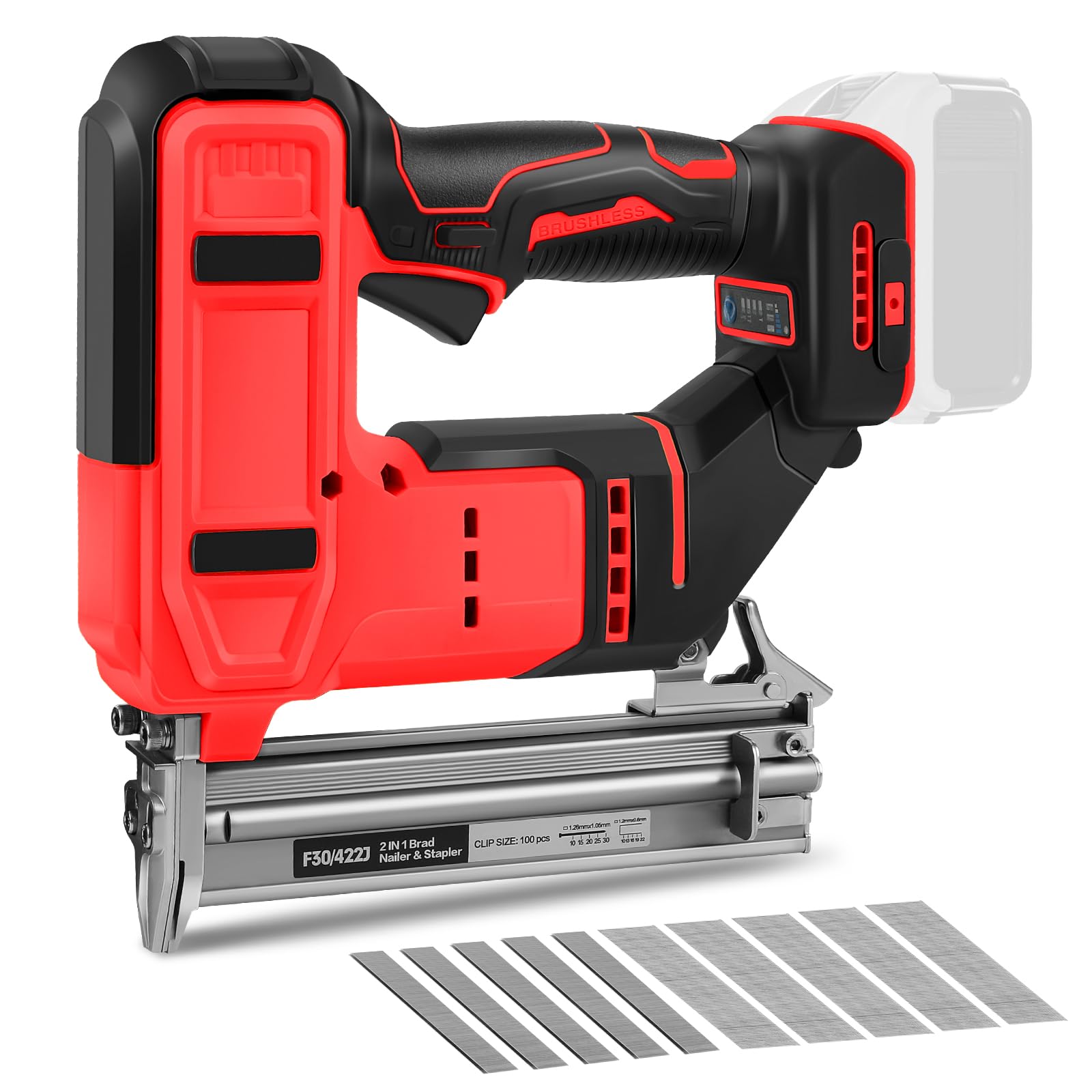 Set di chiodatrici a batteria da 18 GA, compatibile con Milwaukee 18 V, 2 in 1, pistola per unghie senza spazzole, con 500 chiodi e 500 staffe, per fai da te, lavorazione del legno