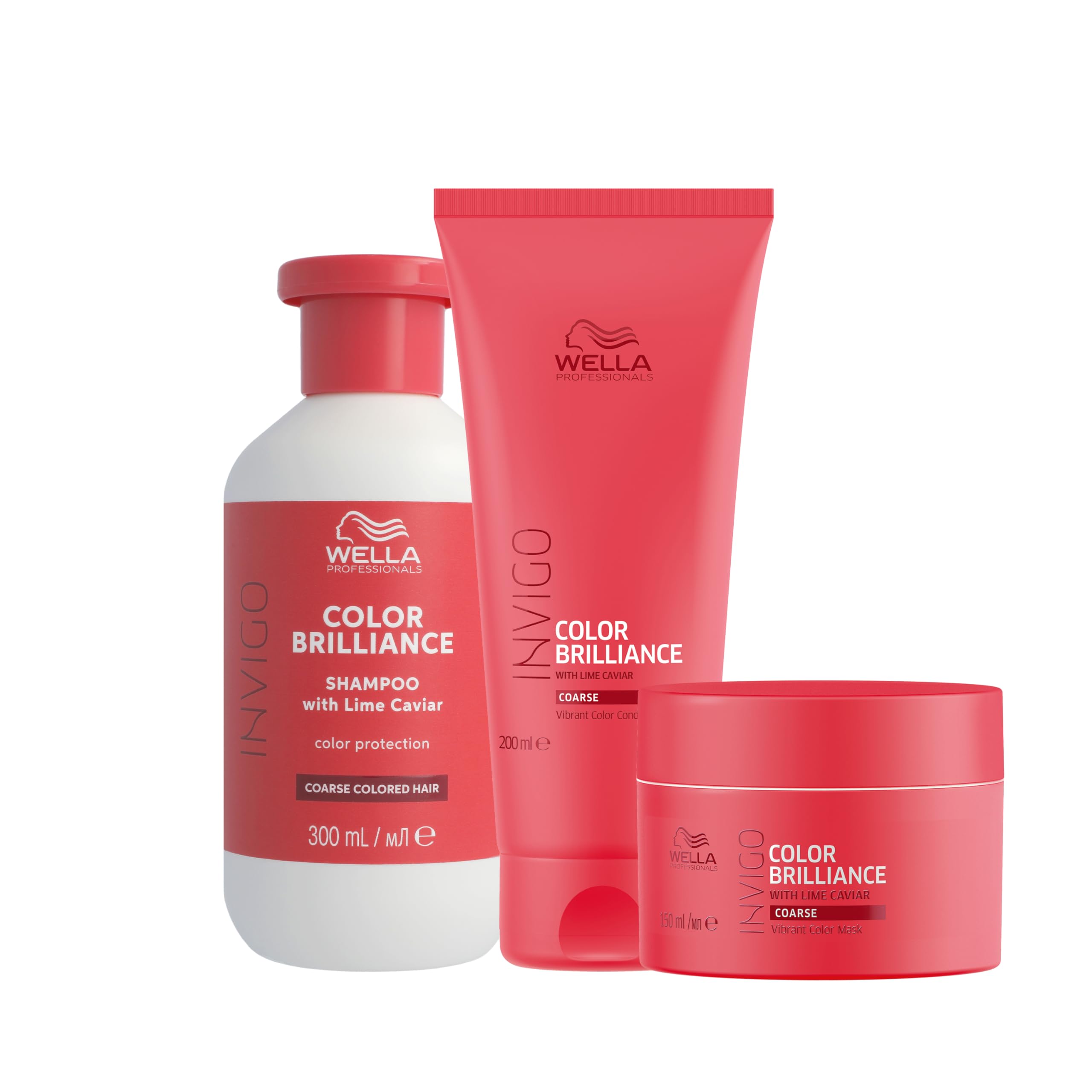 Wella Professionals Invigo Color Brilliance Shampoo professionale 300ml, Conditioner 200ml e Maschera 150ml per capelli spessi e grossi proteggono e mantengono vivo il colore, donando brillantezza