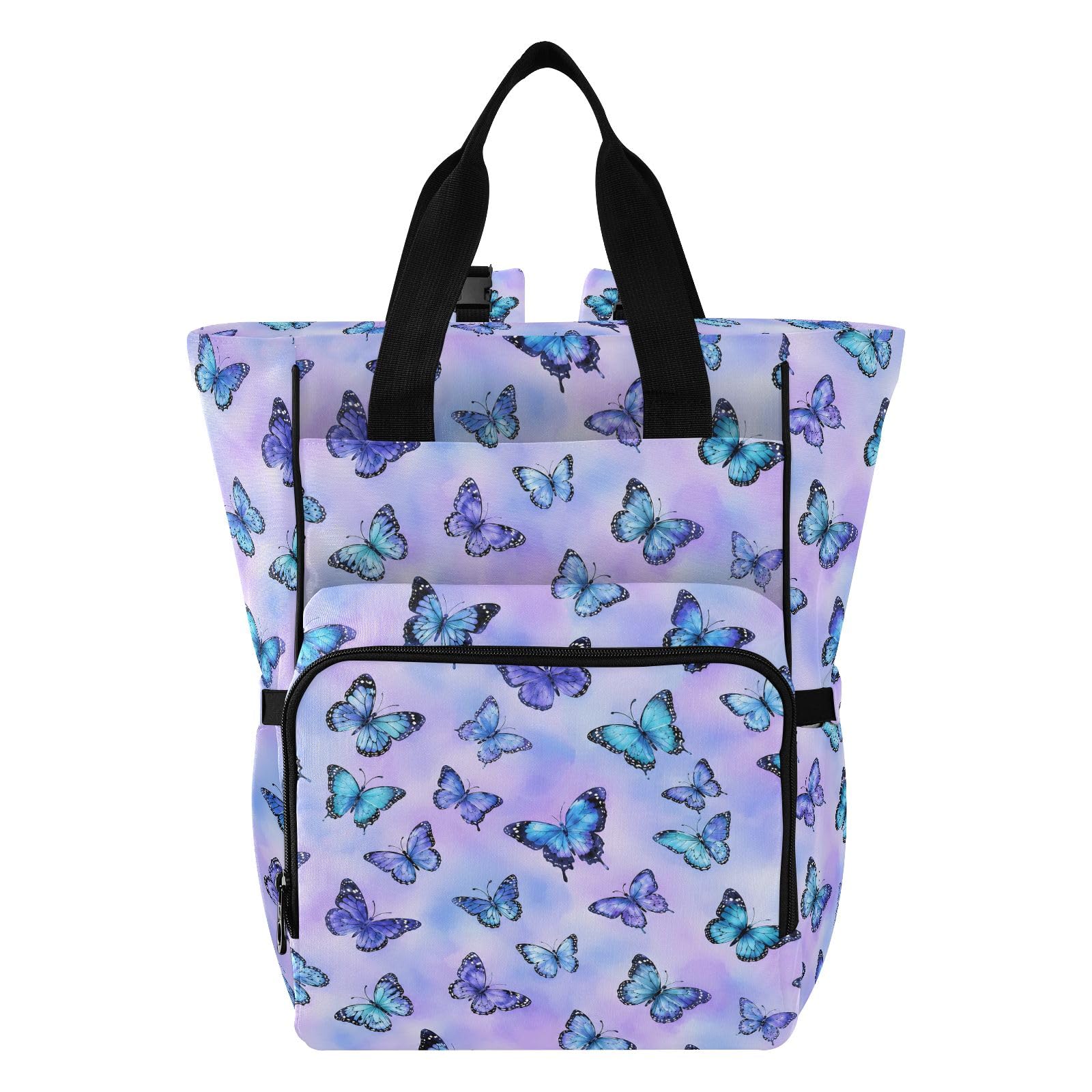 Mnsruu Bolsa de pañales de bebé con diseño de mariposa, bolsa grande, impermeable, bolsa de pañales de viaje para mamás y papás