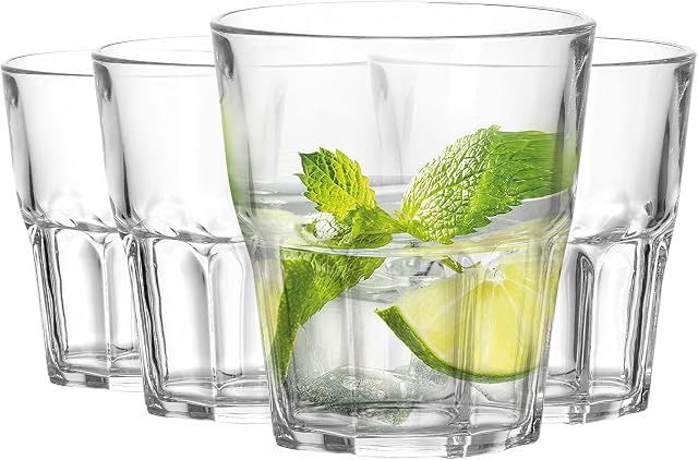 PEMOTech Plastic Glasses, Plastic Tumblers Set of 4, Glasses Drinking Unbreakable Reusable Stackable, Plastic Cups for Camping, Picnic, BBQ, Childrens Party or Everyday Use -255ml (9oz)