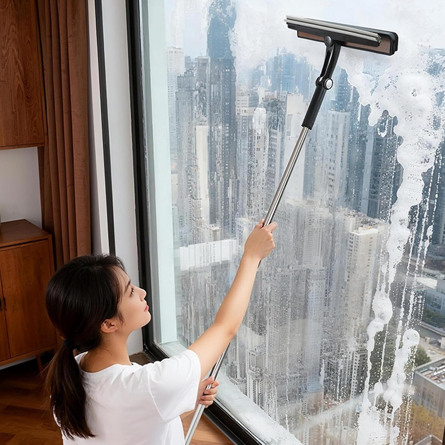 Window Tool with Extendable 360 Degree Rotating Head Safe Locking Mechanism for High Reach Application Double Side Window