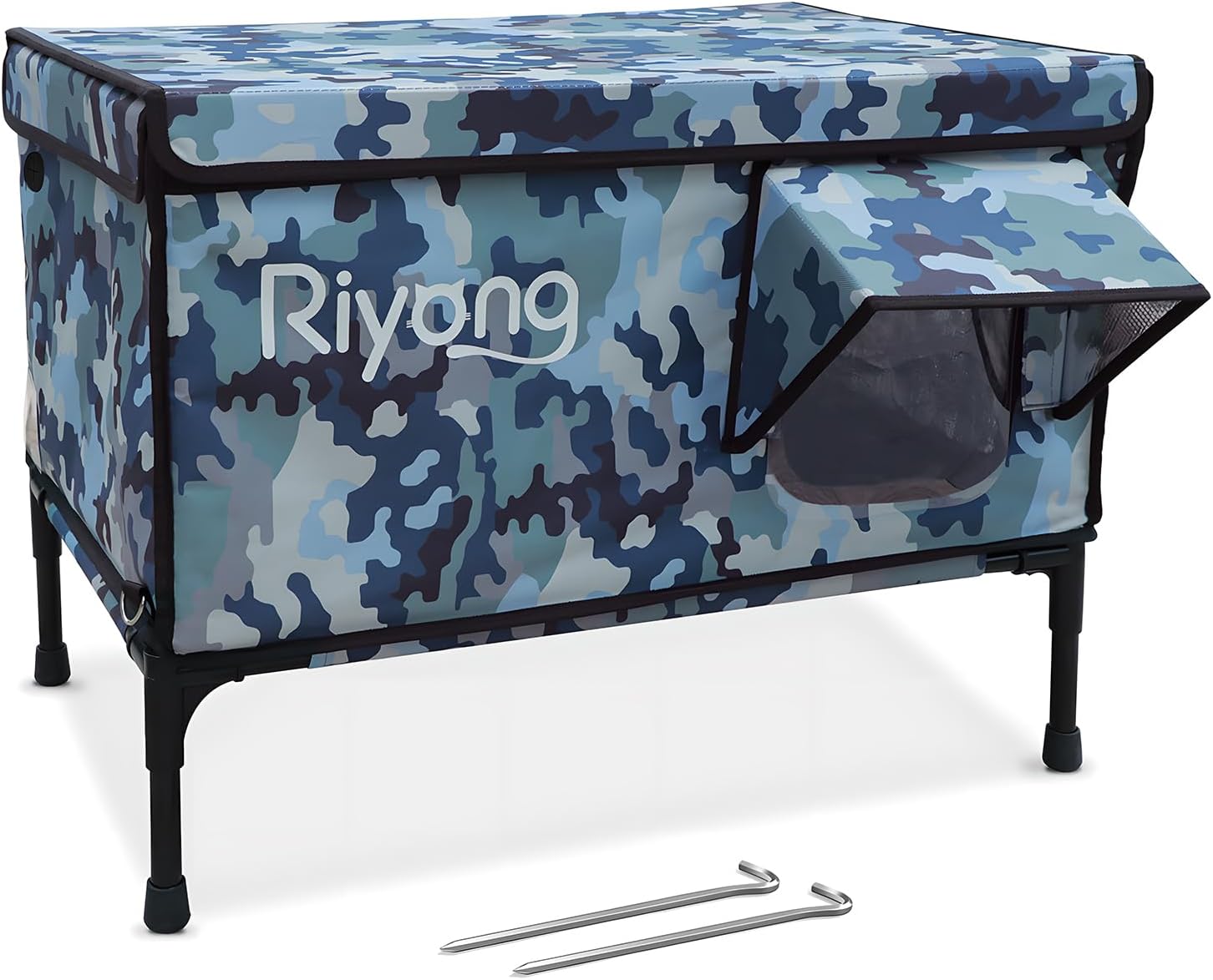 Heated Cat House, Outdoor/Indoor Cat Shelter with Adjustable Heating Pad, Weatherproof Insulated for Feral Cats, Cat House with Escape Door, DIY Area, Optional Wide-Angle Camera - Camo/Large