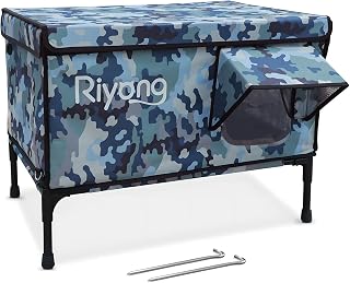 Heated Cat House, Outdoor/Indoor Cat Shelter with Adjustable Heating Pad, Weatherproof Insulated for Feral Cats, Cat House with Escape Door, DIY Area, Optional Wide-Angle Camera - Camo/Large
