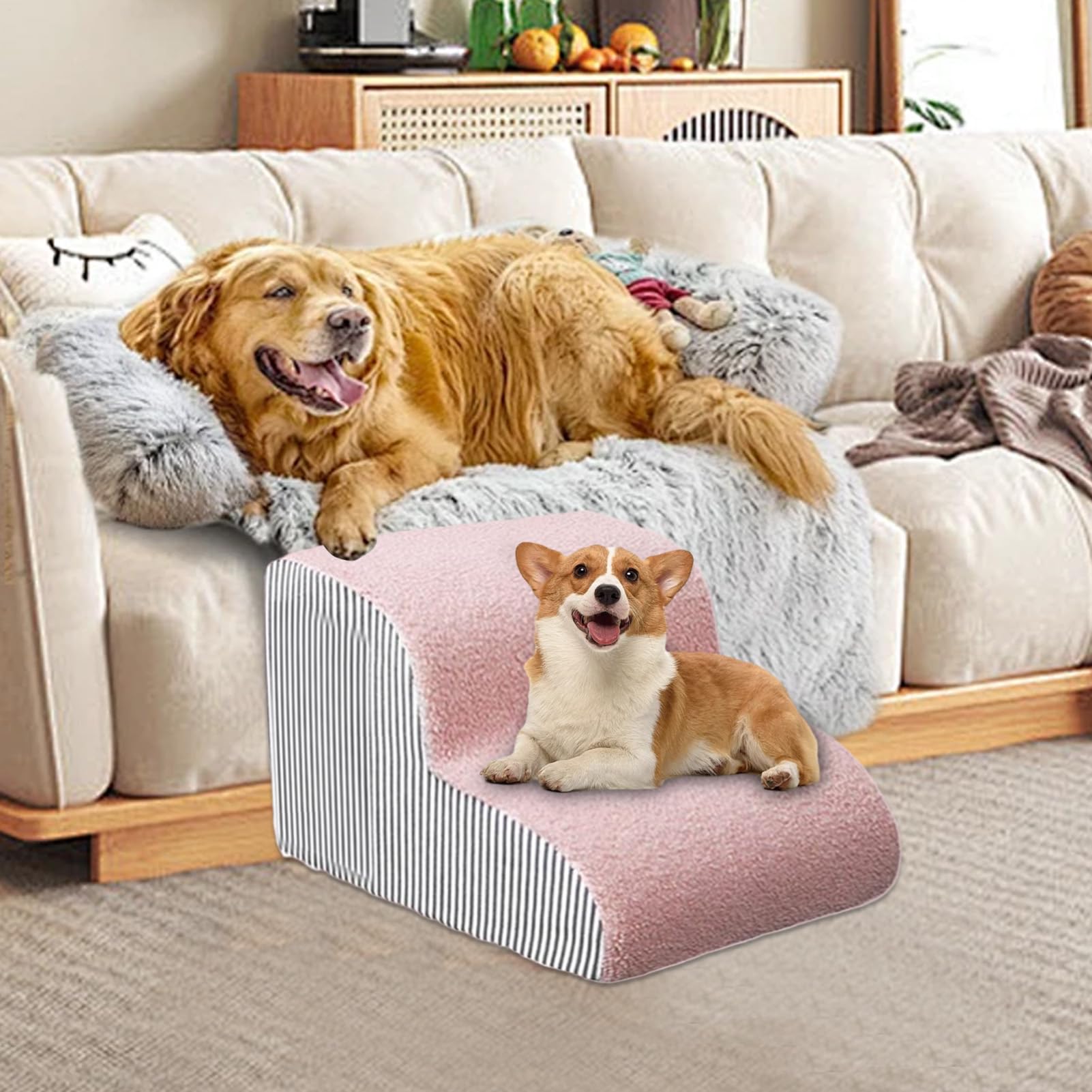 Escaleras para Perros para Camas Altas, rampa Antideslizante de 2, 3 o 4 escalones, Color Rosa, para Perros pequeños y Gatos, extraíbles y Lavables