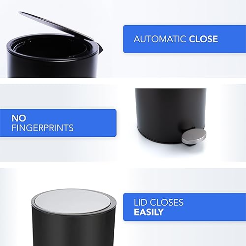 Miniatura 4 de Cubo de basura de acero para cosméticos de 3 litros con tapa de cierre suave, cubo de basura pequeño con tapa para dormitorio, cubo de basura para