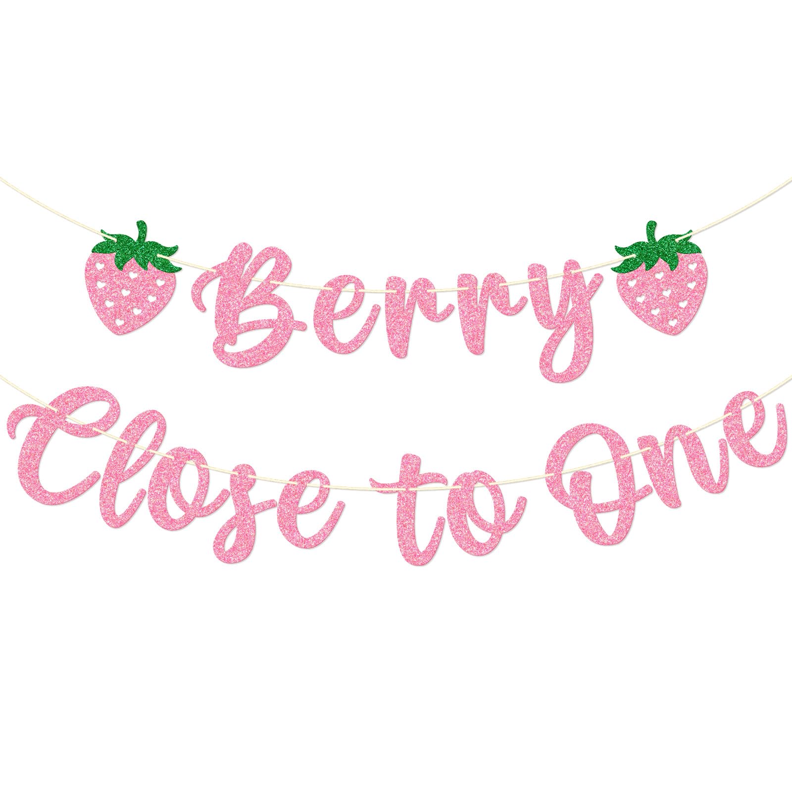 Berry Close to One Banner, Berry 1/2 Birthday Decorations, Strawberry 6 Months Birthday, Half Way to One Party Decorations, Red Gliter (Pink)