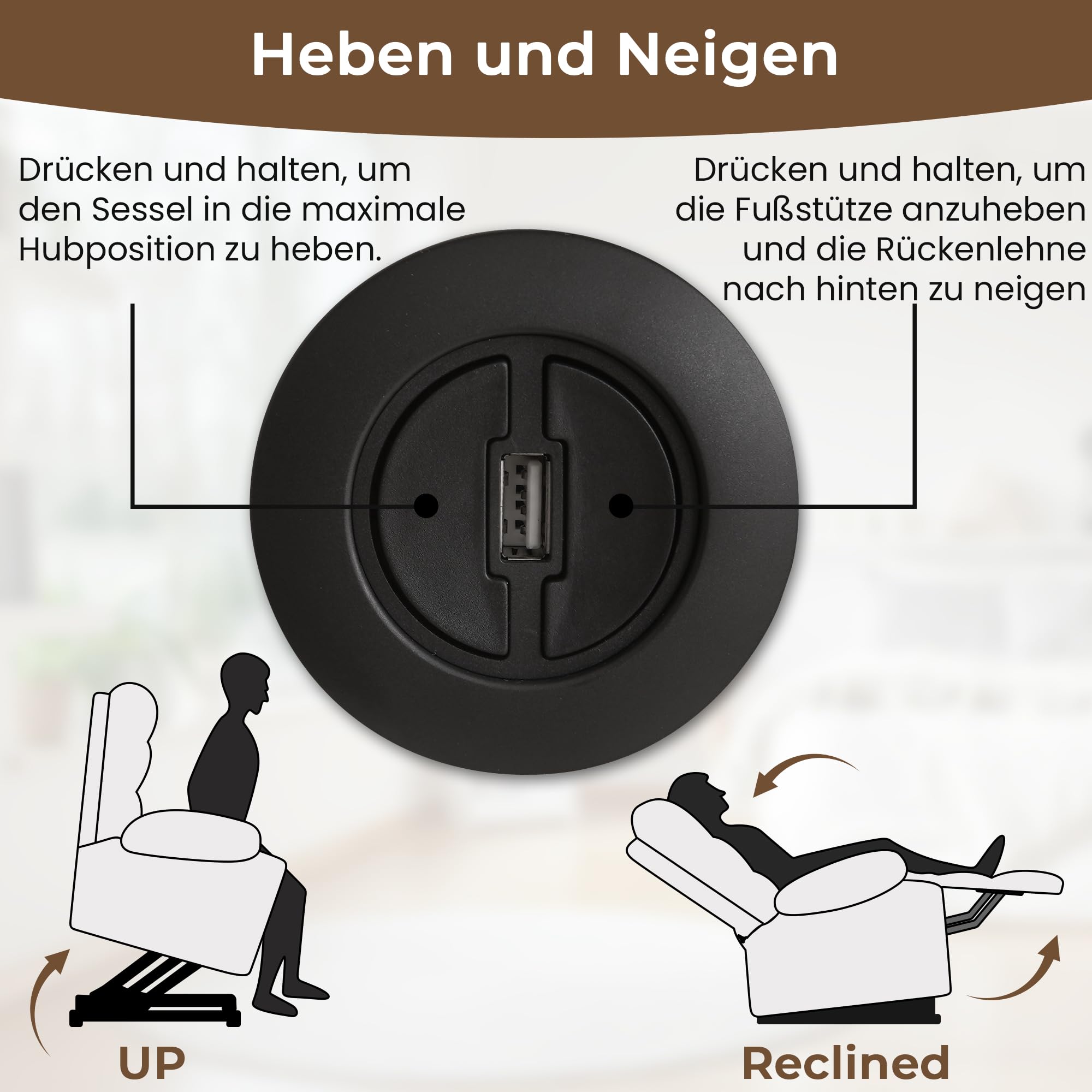 DUANDUAN Aufstehsessel mit flüsterleisem Motor, Liftsessel für Senioren | Elektrisch verstellbar, Lendenheizung, 8-Punkt-Massage, USB-Laden, wasserabweisendes Leder, einfache Montage