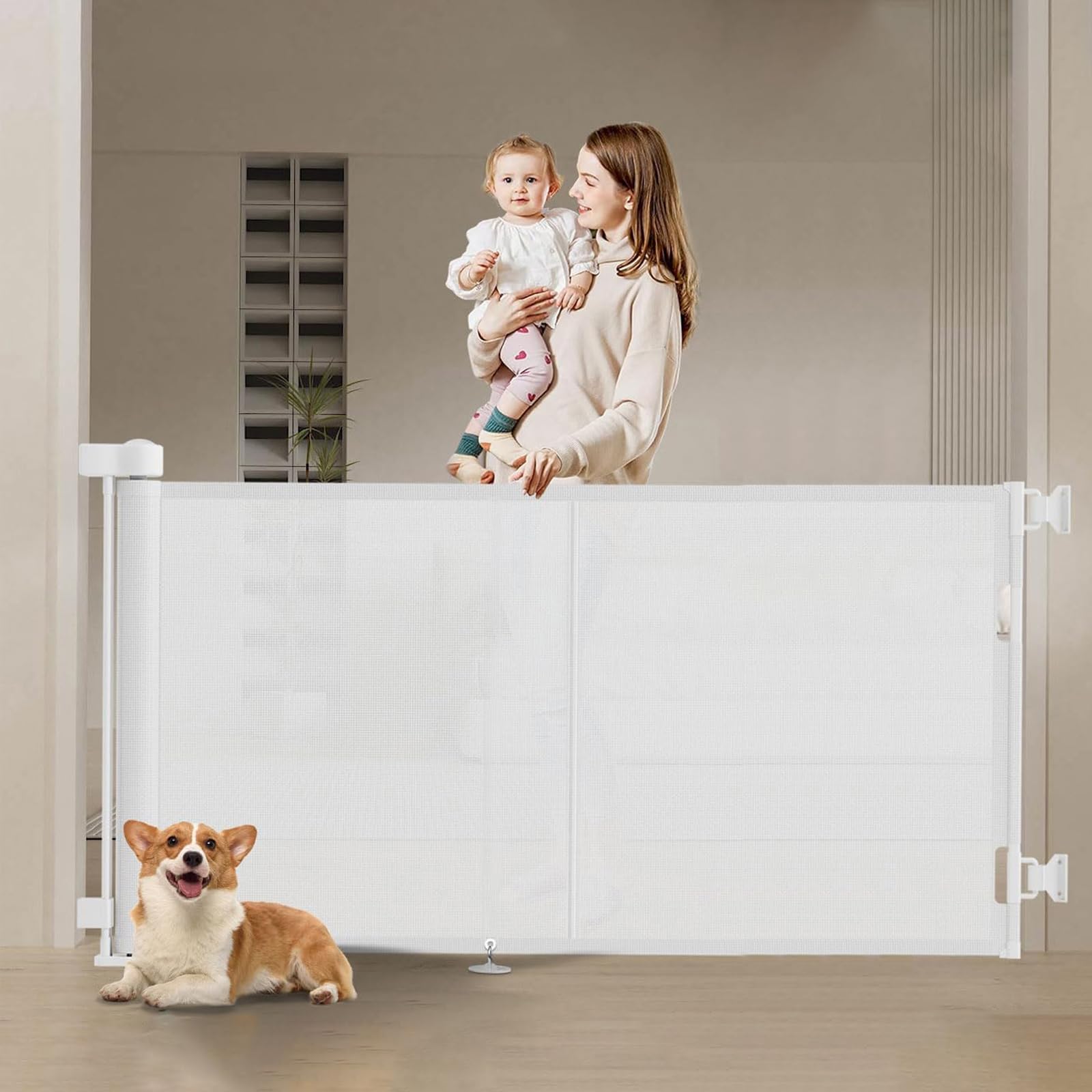 Puerta Seguridad Bebé Extensibles, Barrera Seguridad Nños y Perros, 0-200 cm Retráctil Vallas para Escaleras y Pasillos…