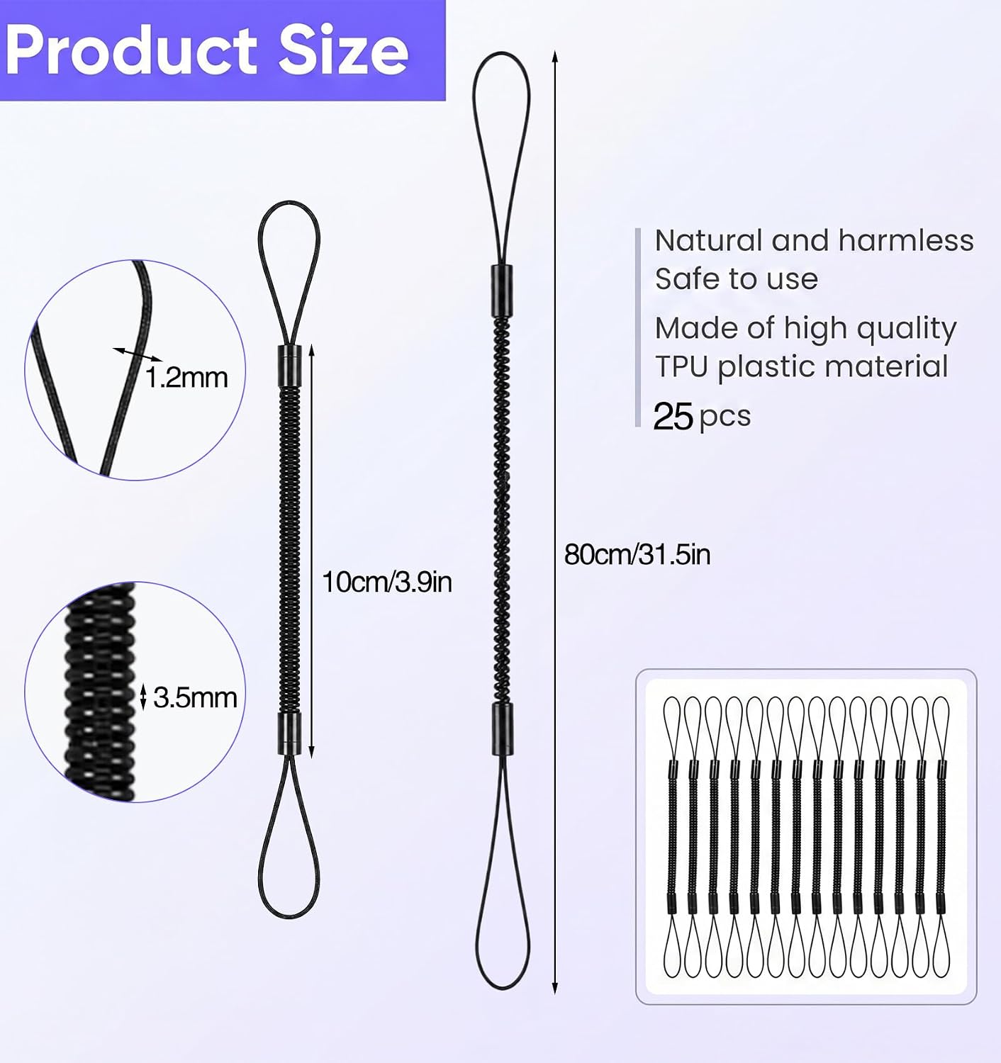 25 Pcs Pen Leash for Clipboard, Retractable Coil Pen Lanyard Anti-Lost