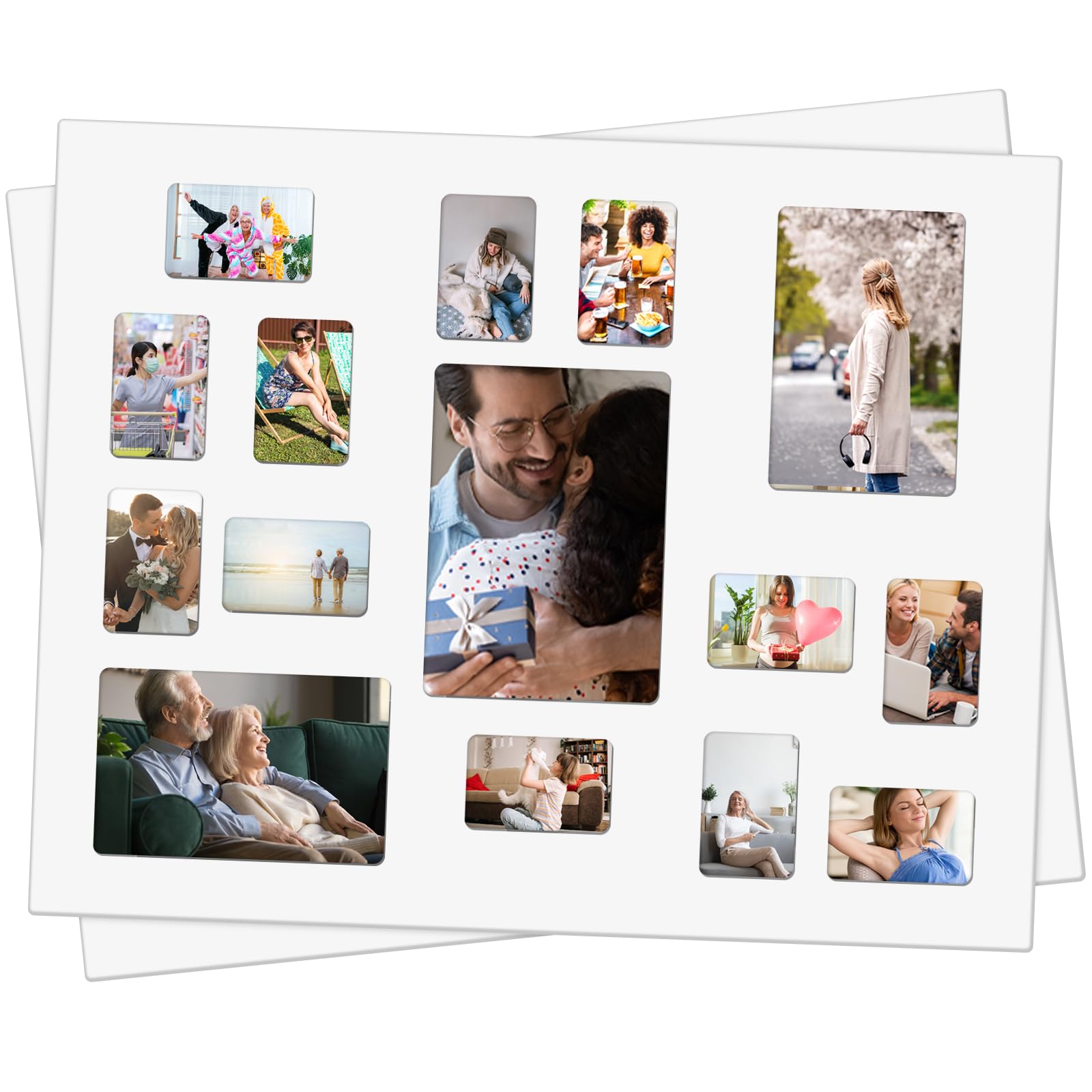 Weysat 2 Pcs 16 x 20 Inch Collage Picture Mat for 3 Sizes Photos or Pictures, 15 Opens Specialty Collage Mat with Rounded Corners for 3 x 2/5.8 x 3.8/4.8 x 6.8 Inch Pictures, Matting Only-image-8