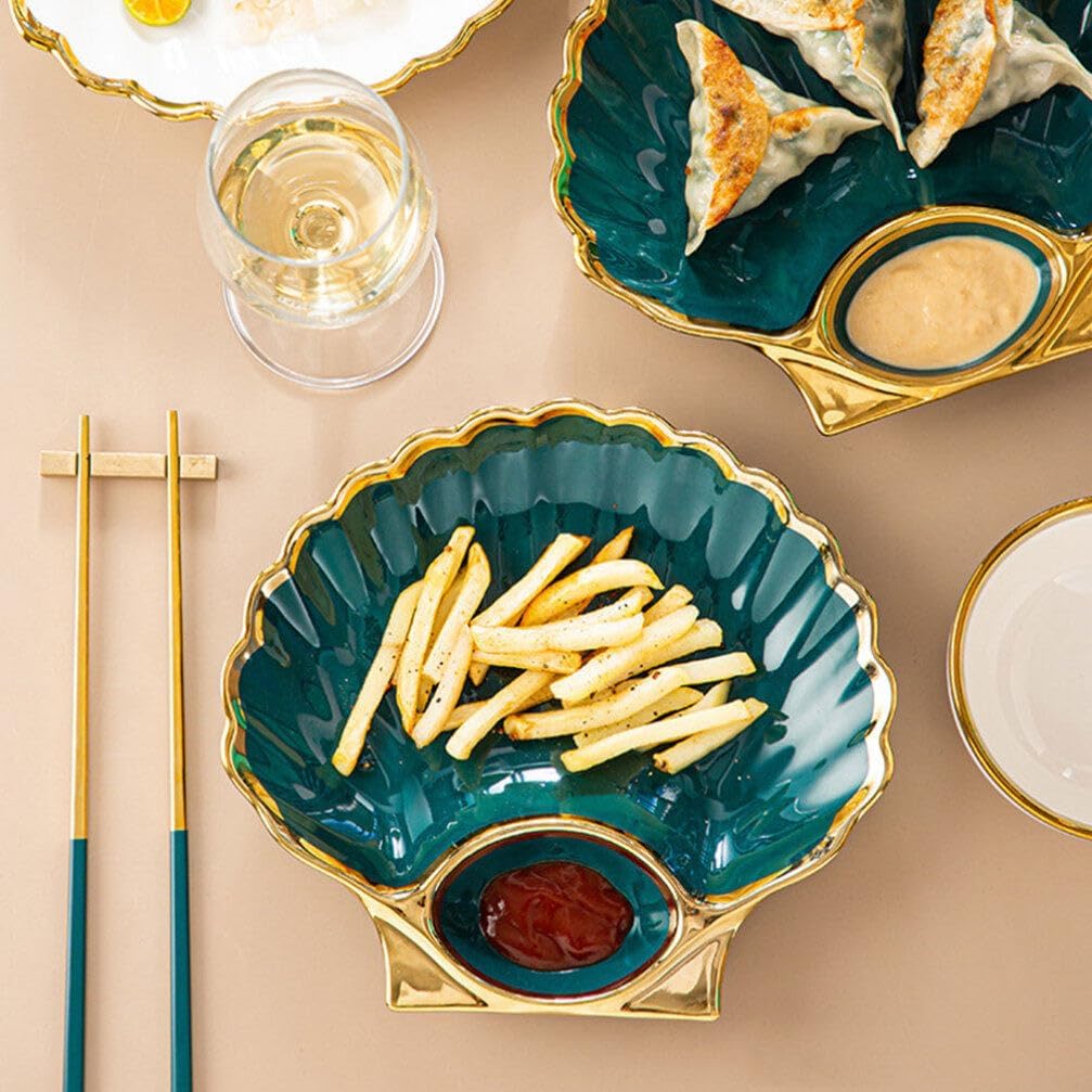 DOITOOL 2 pcs dumpling plate Sushi Plates cute serving plate dessert dish fruits plates chip plate with dip French Fries Plate salad japanese plates Dipping Bowl ceramics shell jewelry