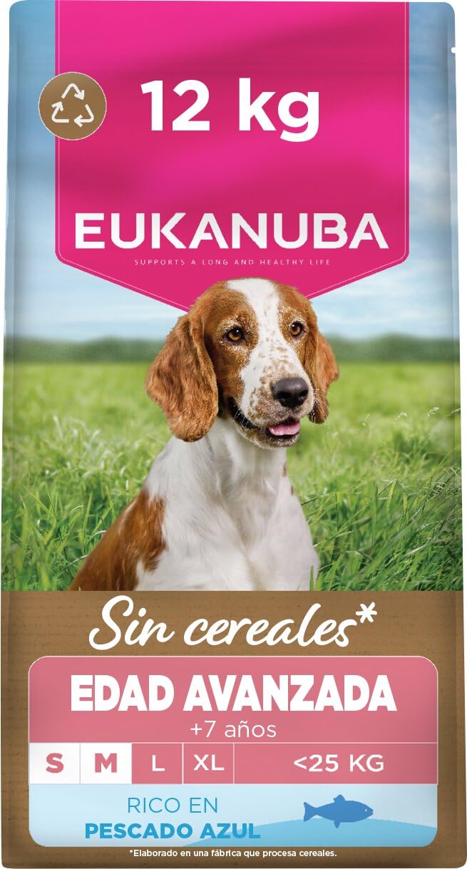 Eukanuba, alimento para Edad Avanzada sin Cereales con Pescado para Razas pequeñas y Medianas - Alimento seco Premium sin Cereales para Perros Senior, 12 kg