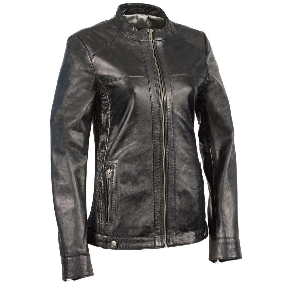 Milwaukee Leather SFL2855 Black Women's Zip Front Leather Jacket with Side Stretch Fitting