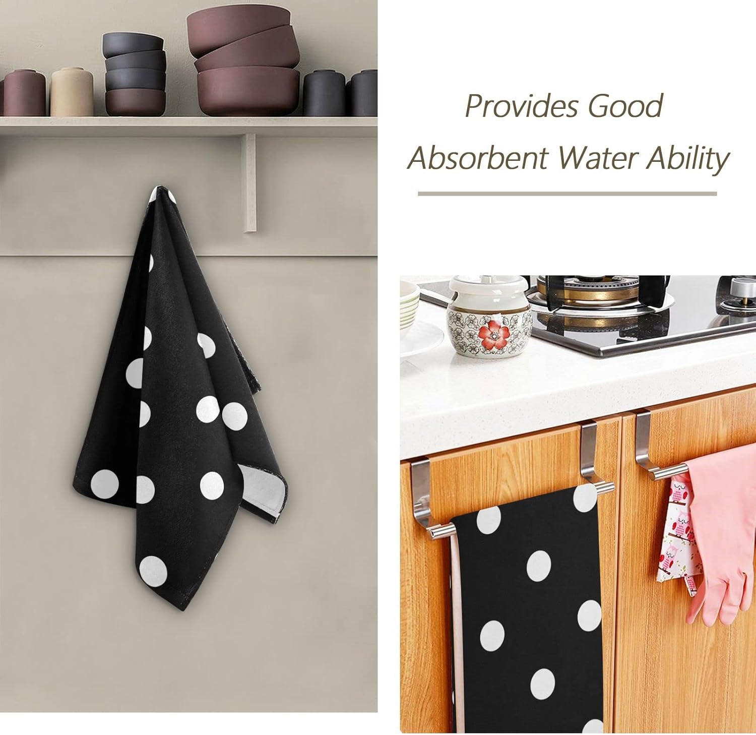 Polka Dot Hand Towels for Bathroom Set of 2 Vintage Black and White Doodle Polka Dots Modern Fashion Towels 16"x28" Ultra Soft Absorbent Bathroom Hand Towel for Face,Gym,Spa,Kitchen Dish Tea Towels - Image 7