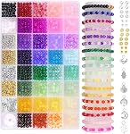 1400 Pcs Bracelet Making Kit 34 Colors Glass Beads 6mm Beads Crystal Gemstone Imitative Jade for Round Bracelets Necklaces Phone Chains Diy Crafts Kit Friendship Bead Adult Tour Kits(34 Colors)